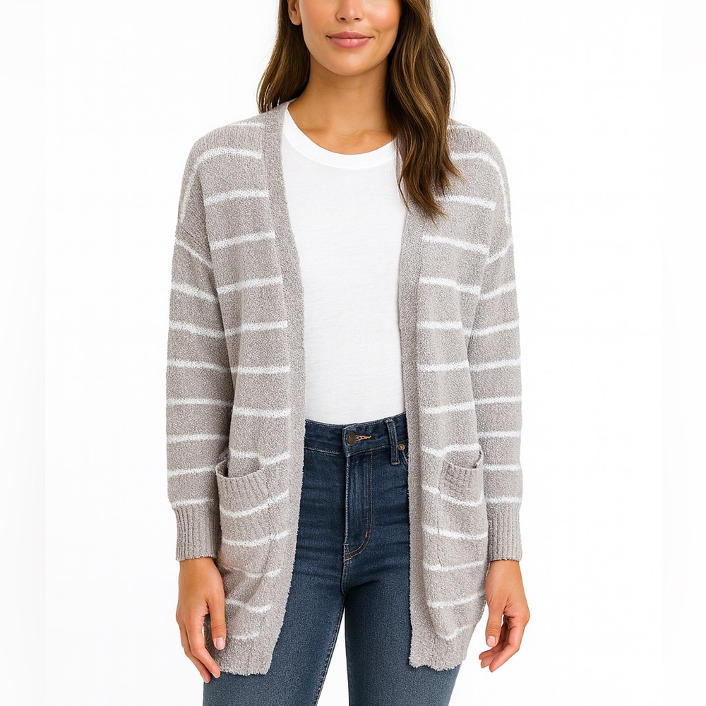 Nordstrom Size Small Tan and White Striped Cardigan Sweater